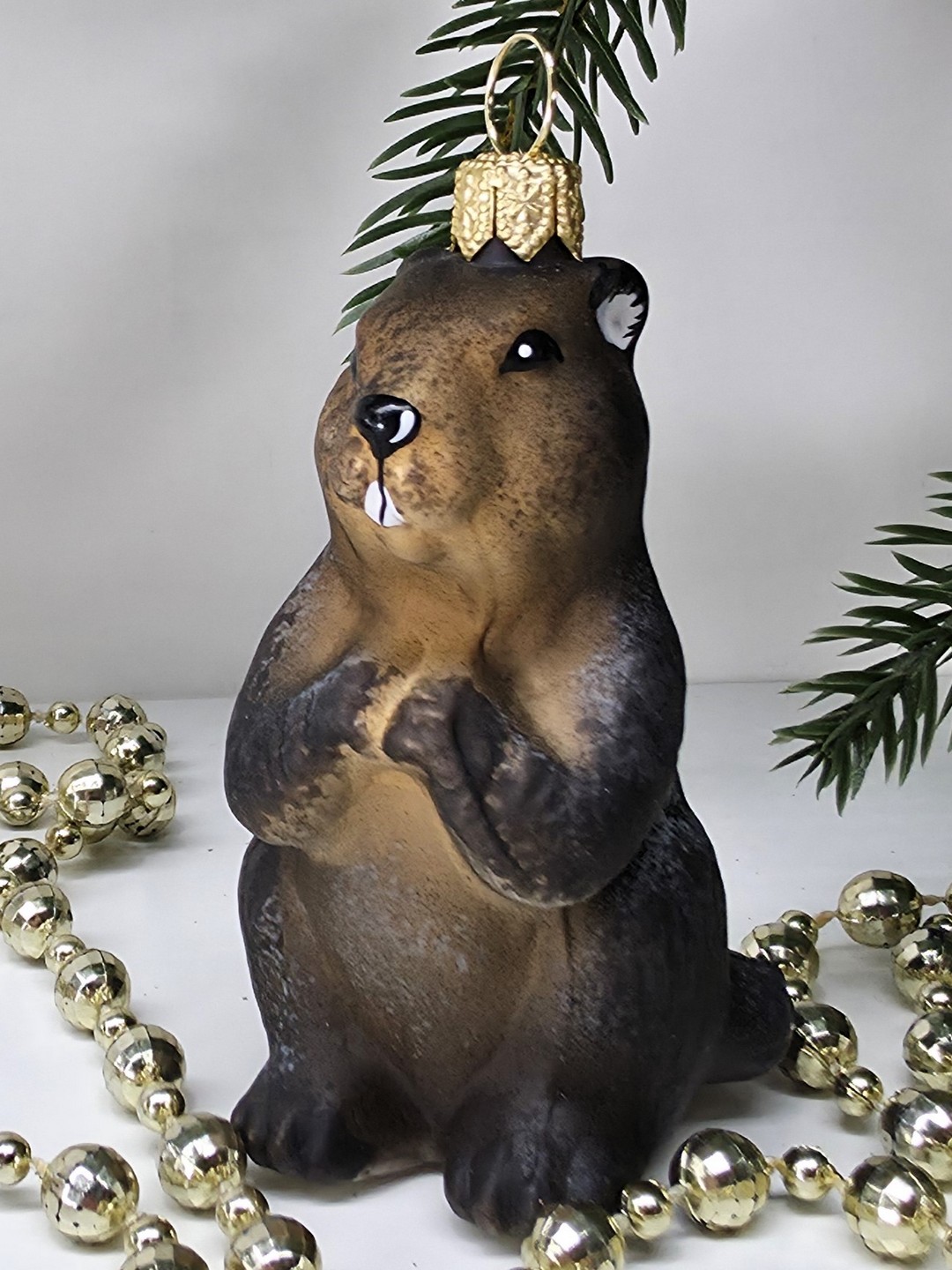 фото Стеклянная елочная игрушка Бобр