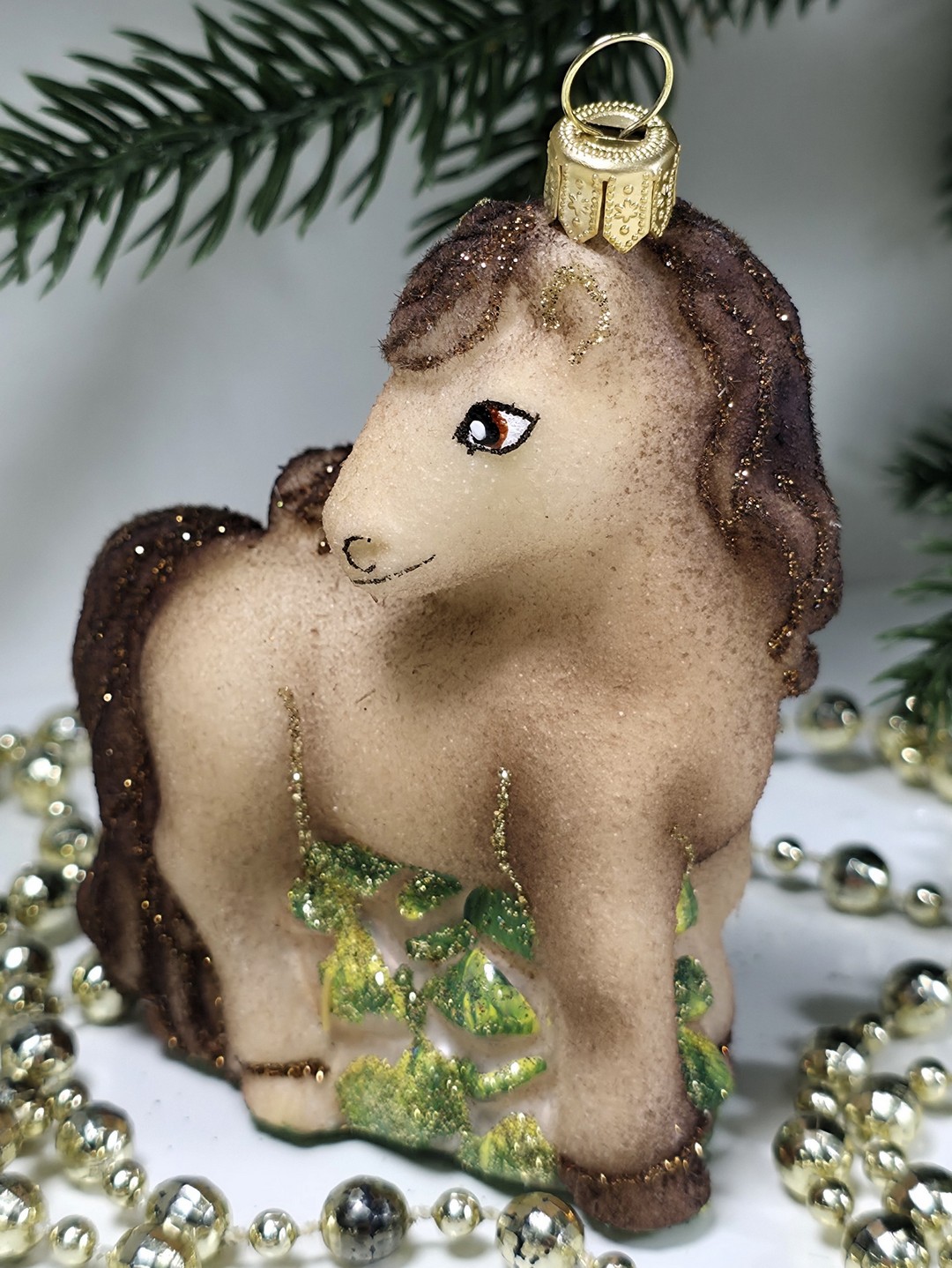 фото Стеклянная елочная игрушка Лошадка смотрит в бок