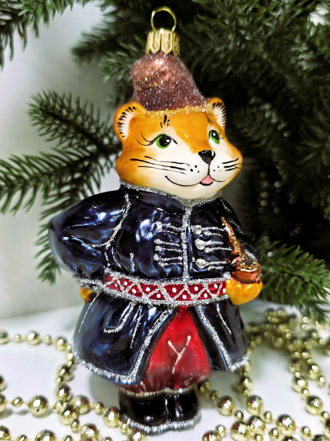 фото Стеклянная елочная игрушка Котофей