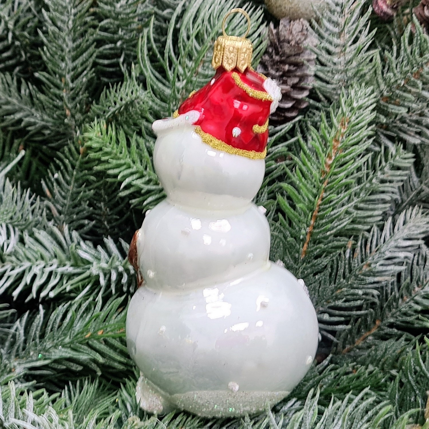 фото Стеклянная елочная игрушка Снеговик лесной