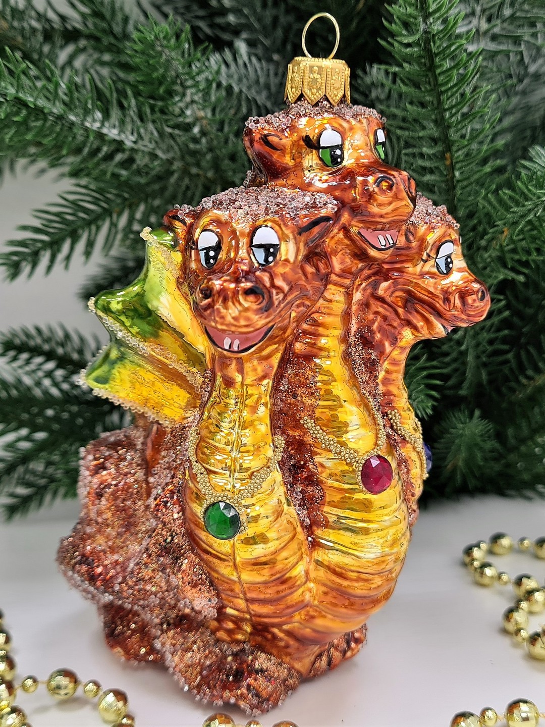 фото Стеклянная елочная игрушка Дракон трехглавый