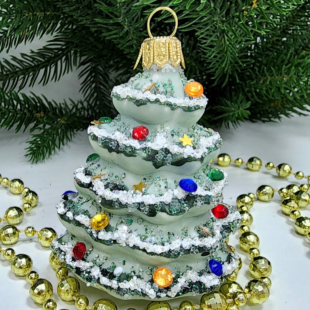 фото Стеклянная елочная игрушка Елочка винтаж