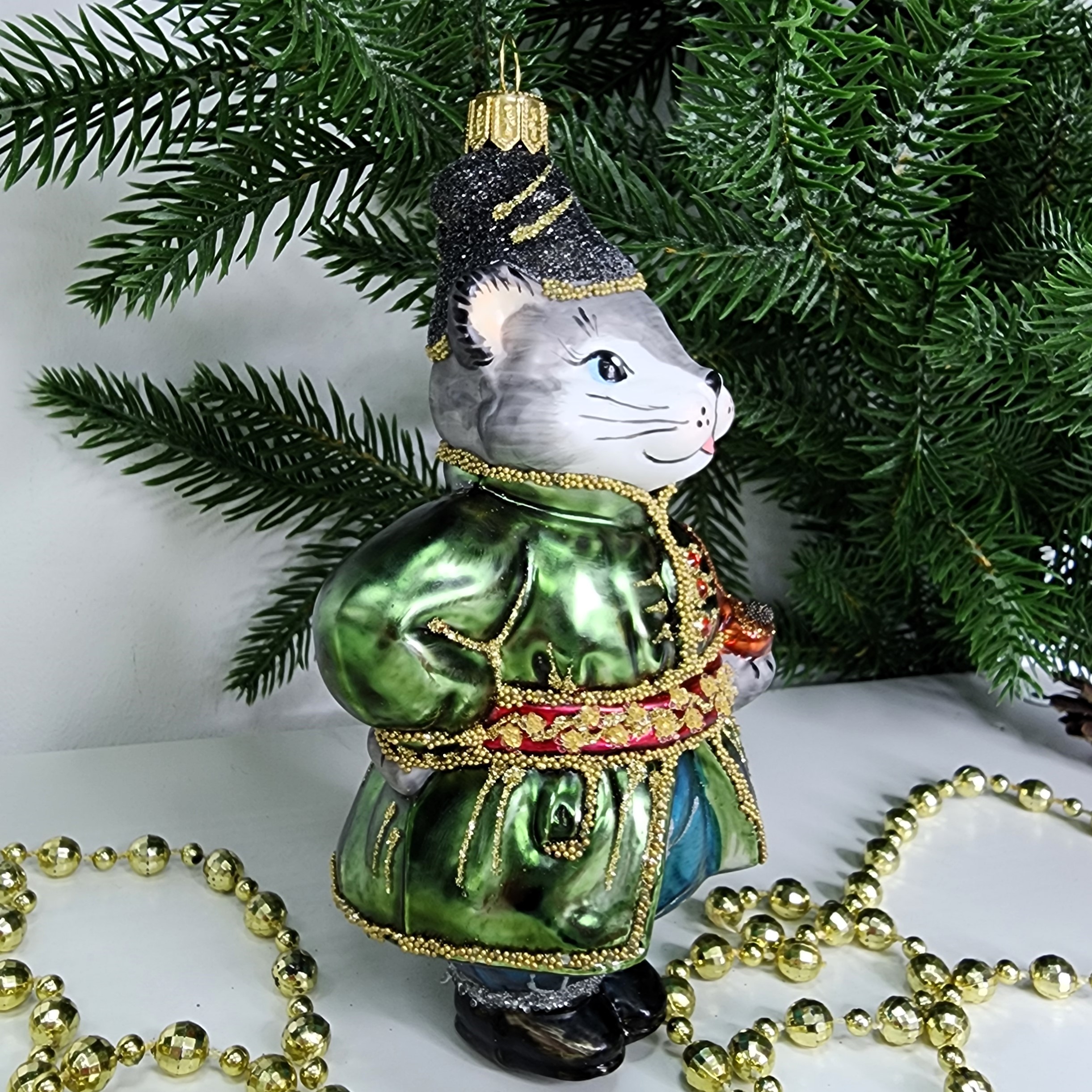 фото Стеклянная елочная игрушка Котофей