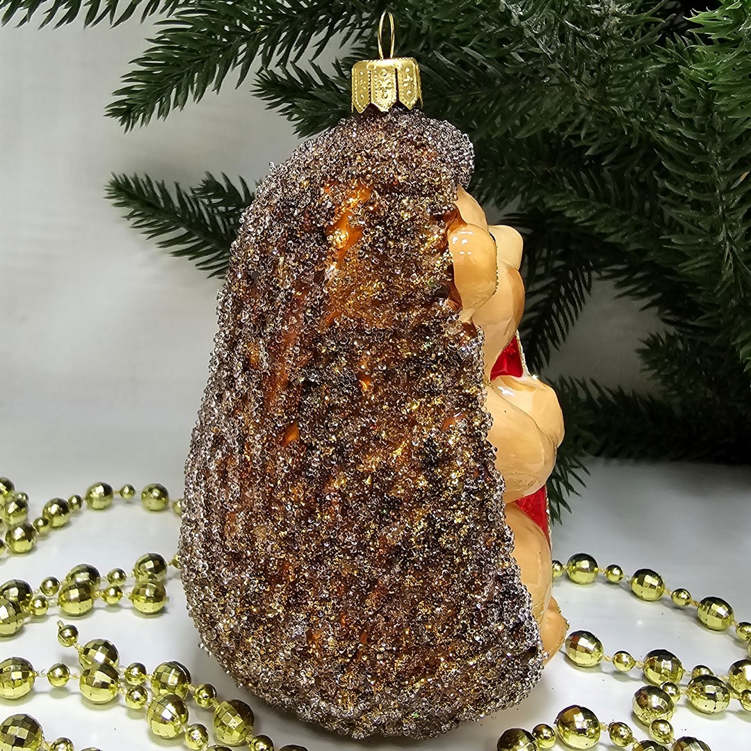 фото Стеклянная елочная игрушка Ёжик с яблоком