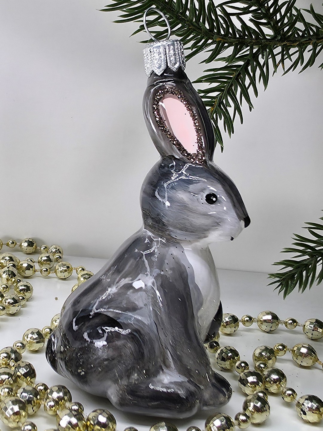 фото Стеклянная елочная игрушка Зайчик
