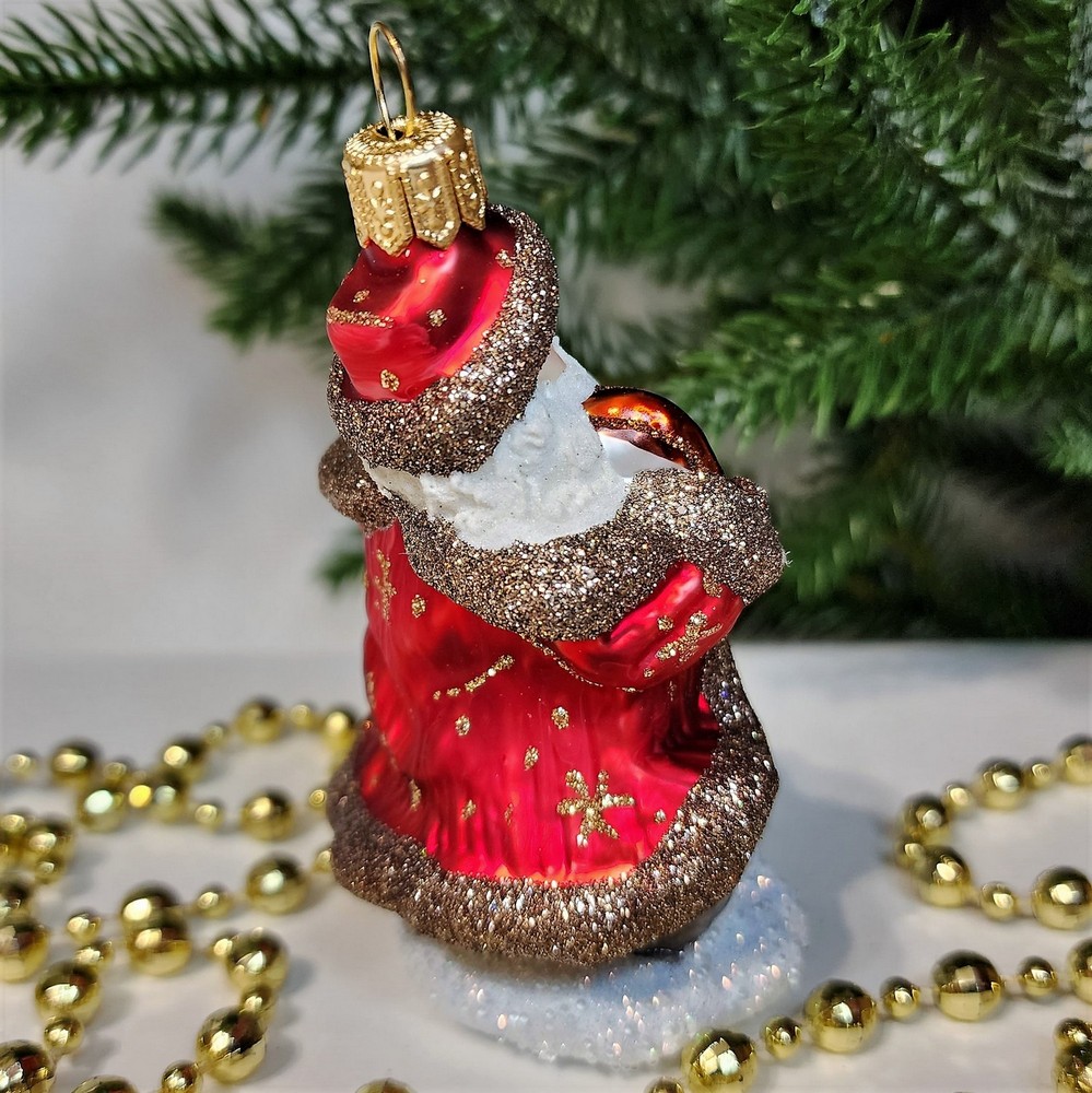 фото Стеклянная елочная игрушка Дед Мороз с фонарем царский