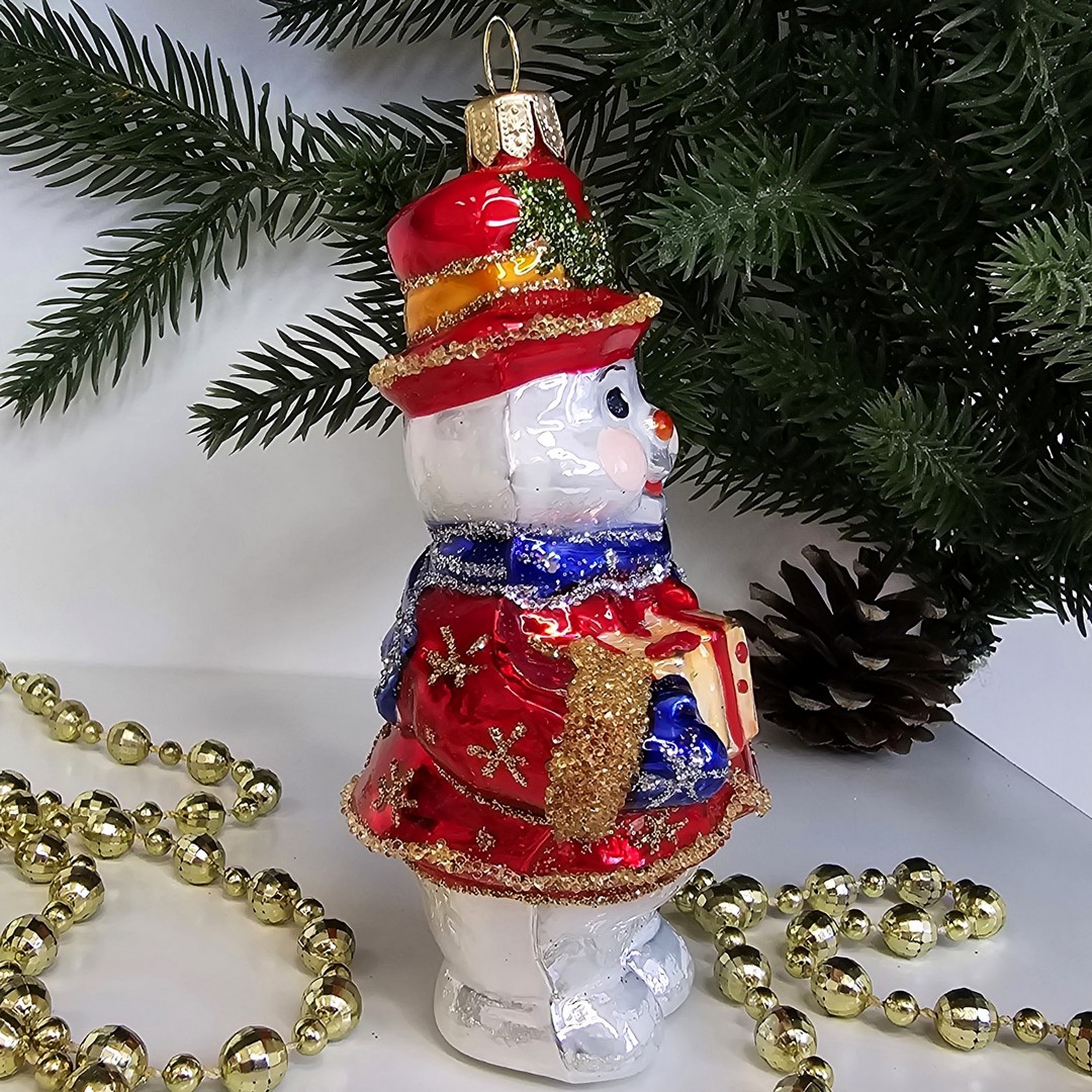 фото Стеклянная елочная игрушка Снеговик