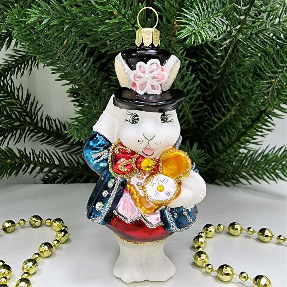 фото Стеклянная елочная игрушка Белый кролик из Алисы