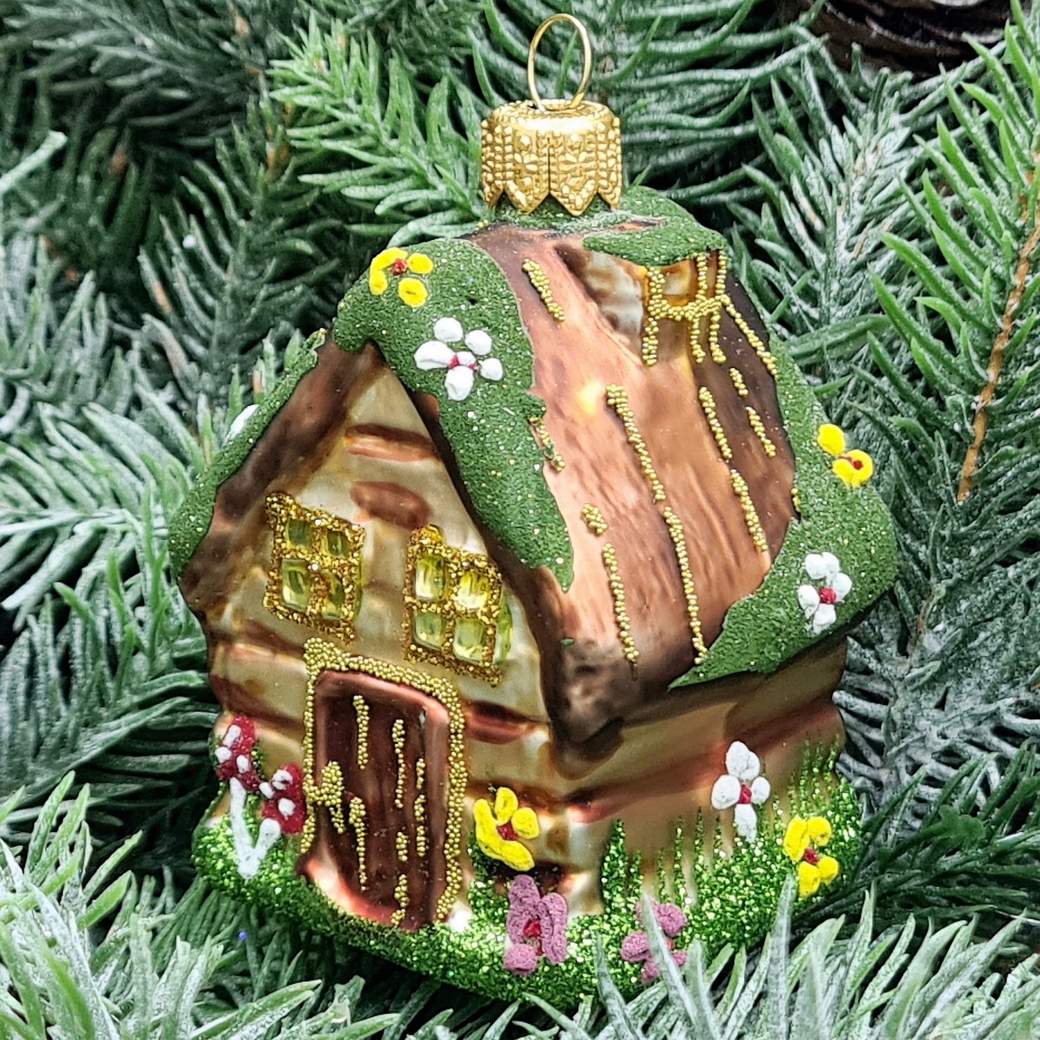 фото Стеклянная елочная игрушка Домик маленький