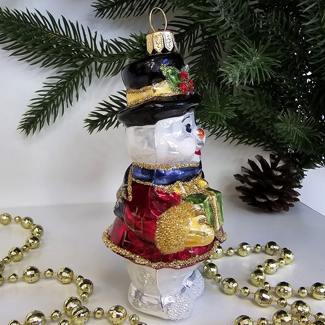 фото Стеклянная елочная игрушка Снеговик