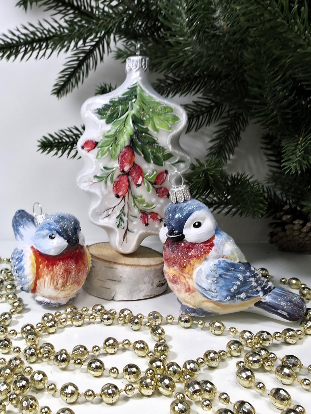 фото Набор ёлочных игрушек Две птички и листок