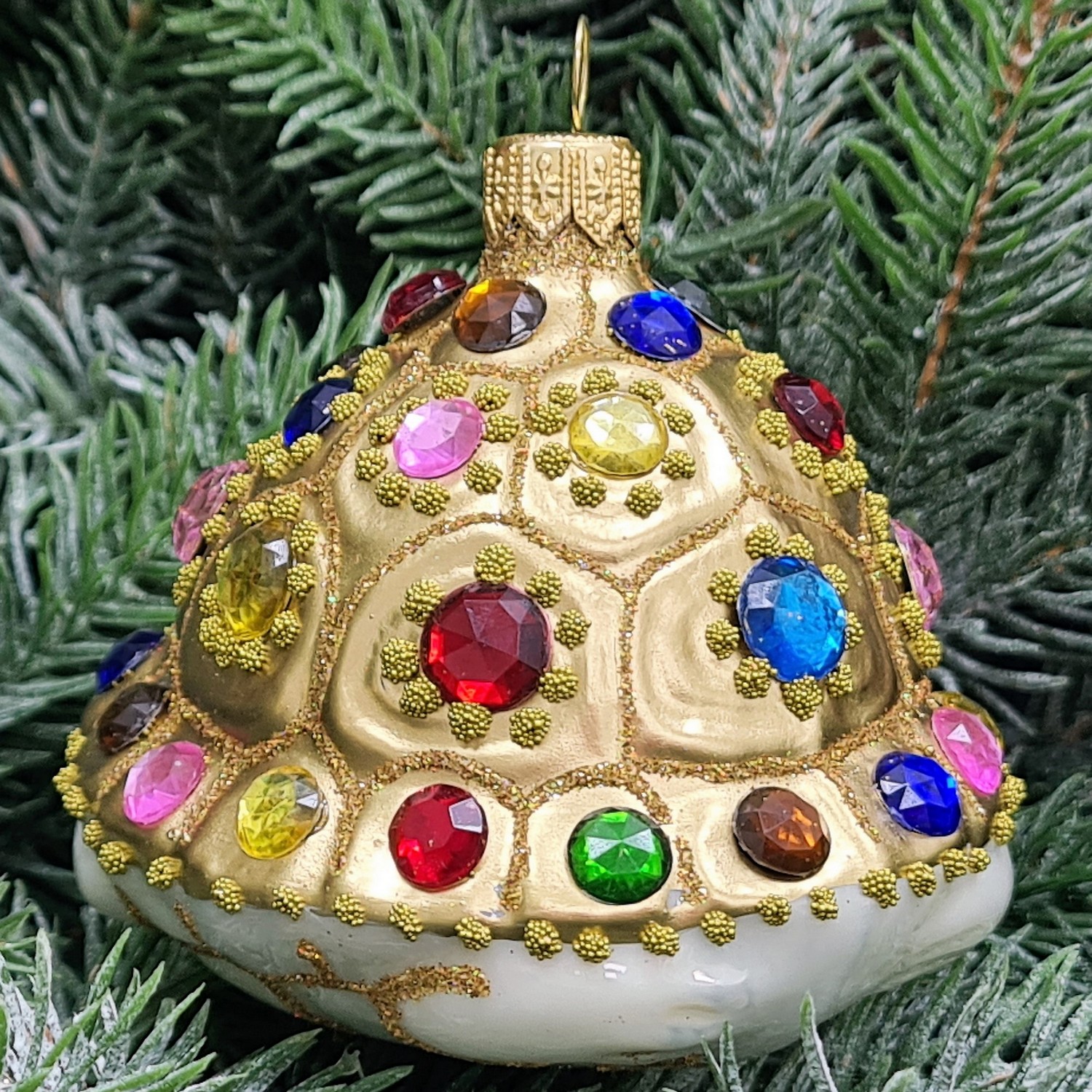 фото Стеклянная елочная игрушка Черепаха с камнями