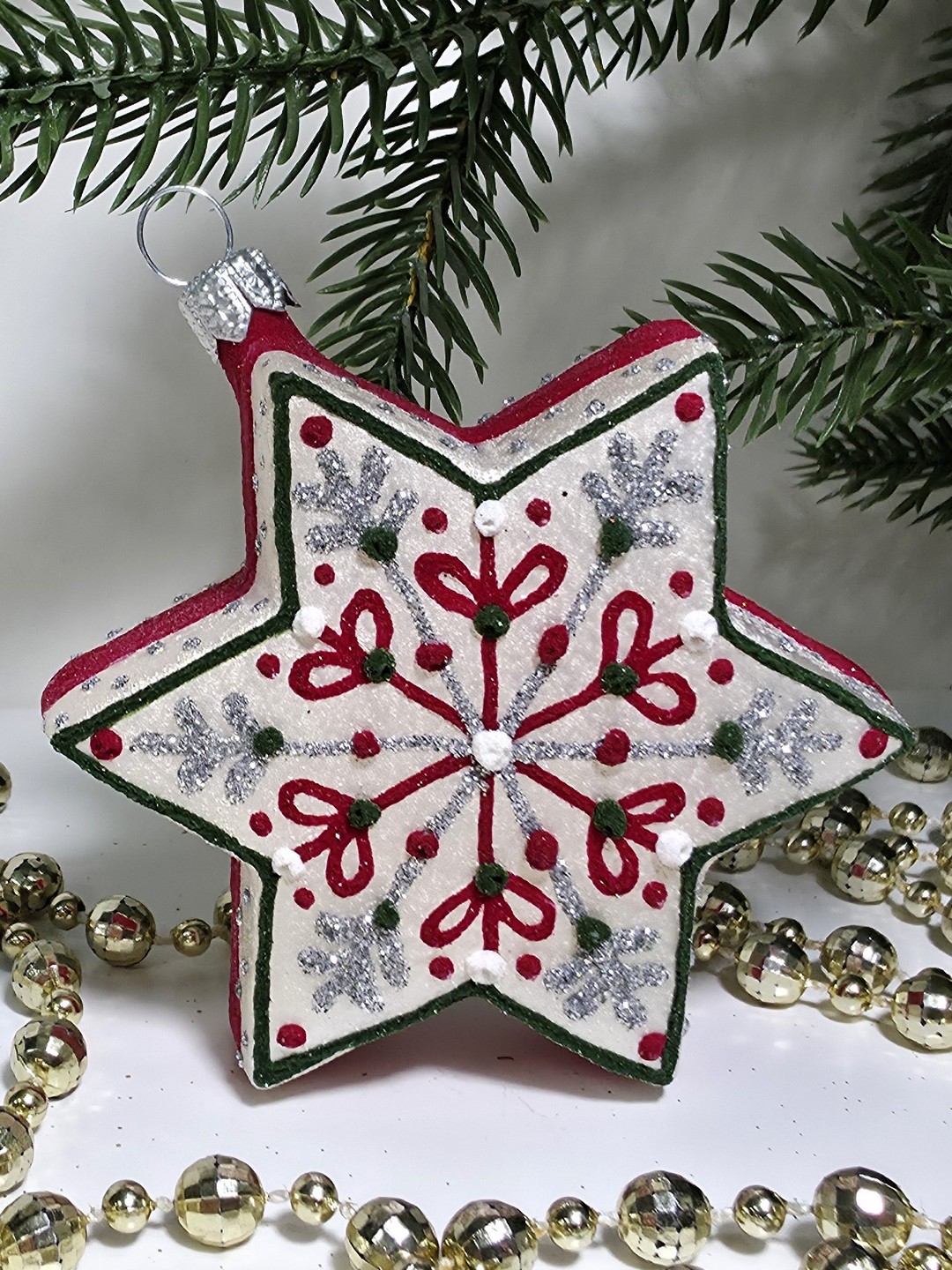 фото Стеклянная елочная игрушка Звездочка пряник