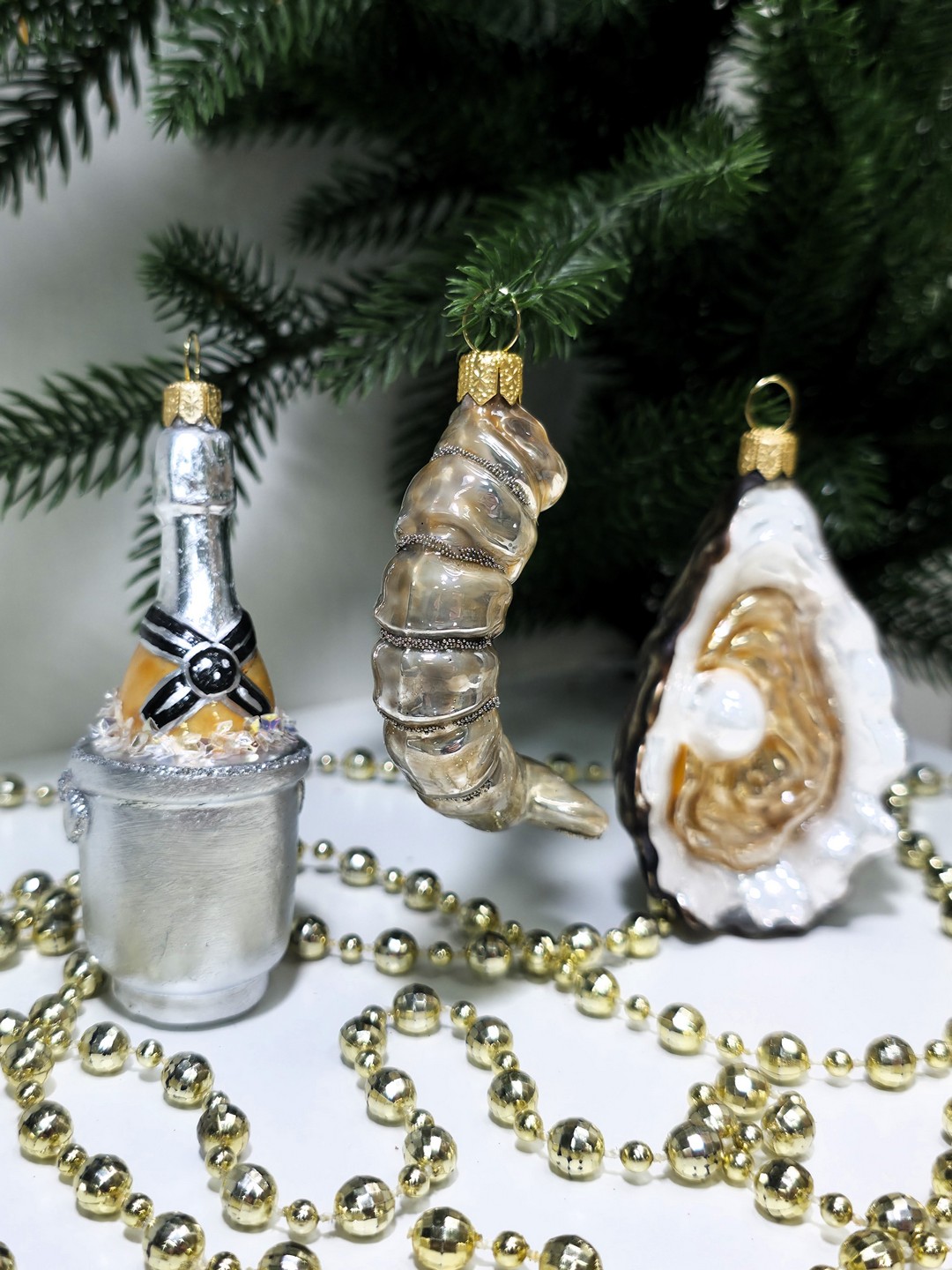 фото Набор ёлочных игрушек Креветка, устрица и шампанское