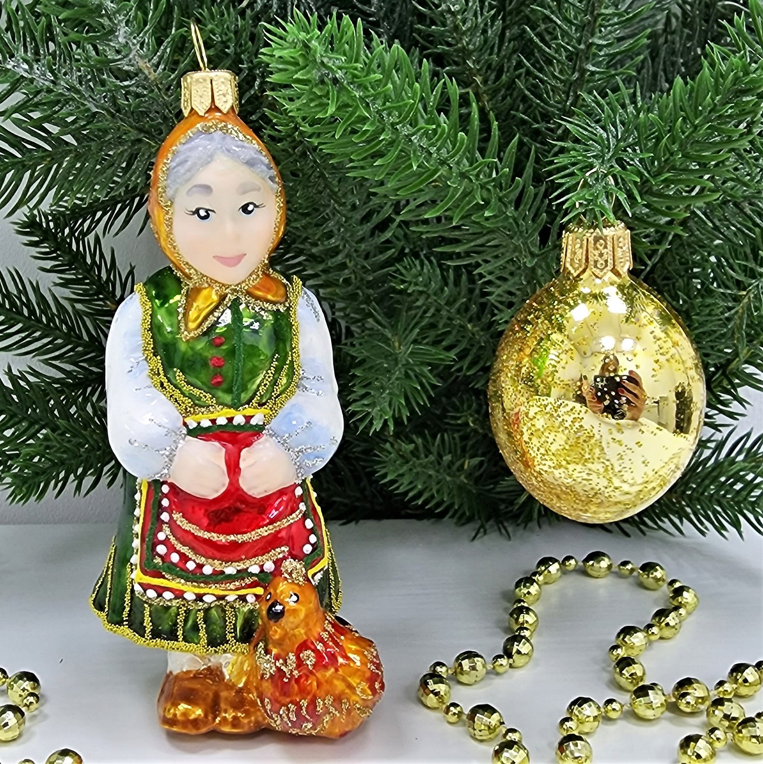 фото Набор ёлочных игрушек Бабушка с курочкой и яйцо