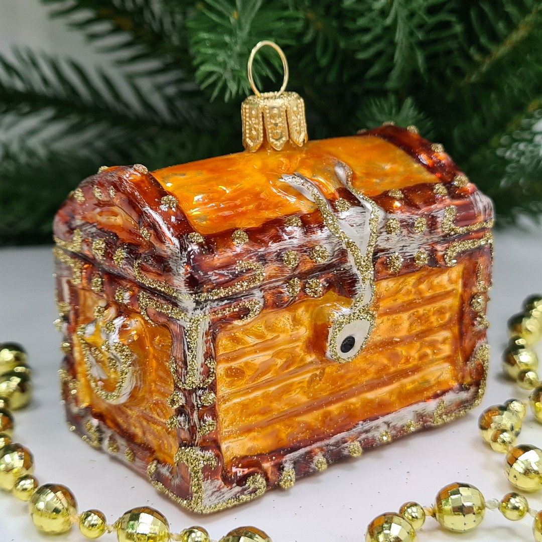 фото Стеклянная елочная игрушка Сундучок