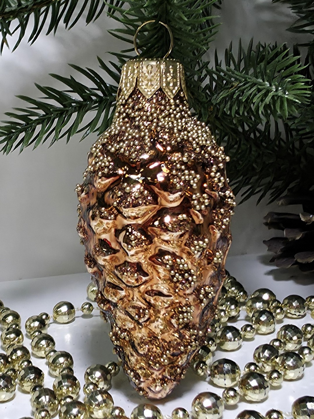 фото Стеклянная елочная игрушка Шишка