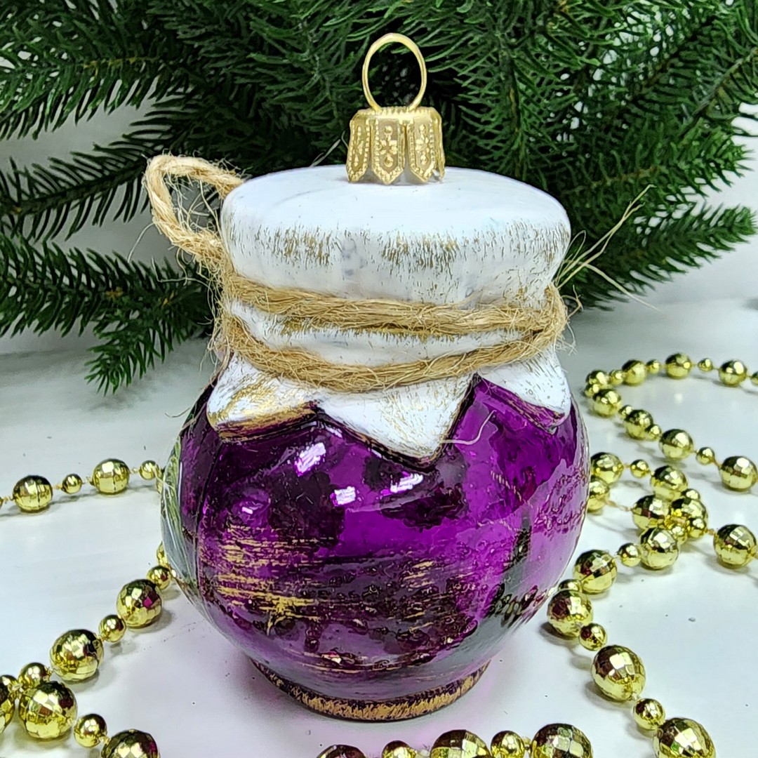 фото Стеклянная елочная игрушка Баночка ягод