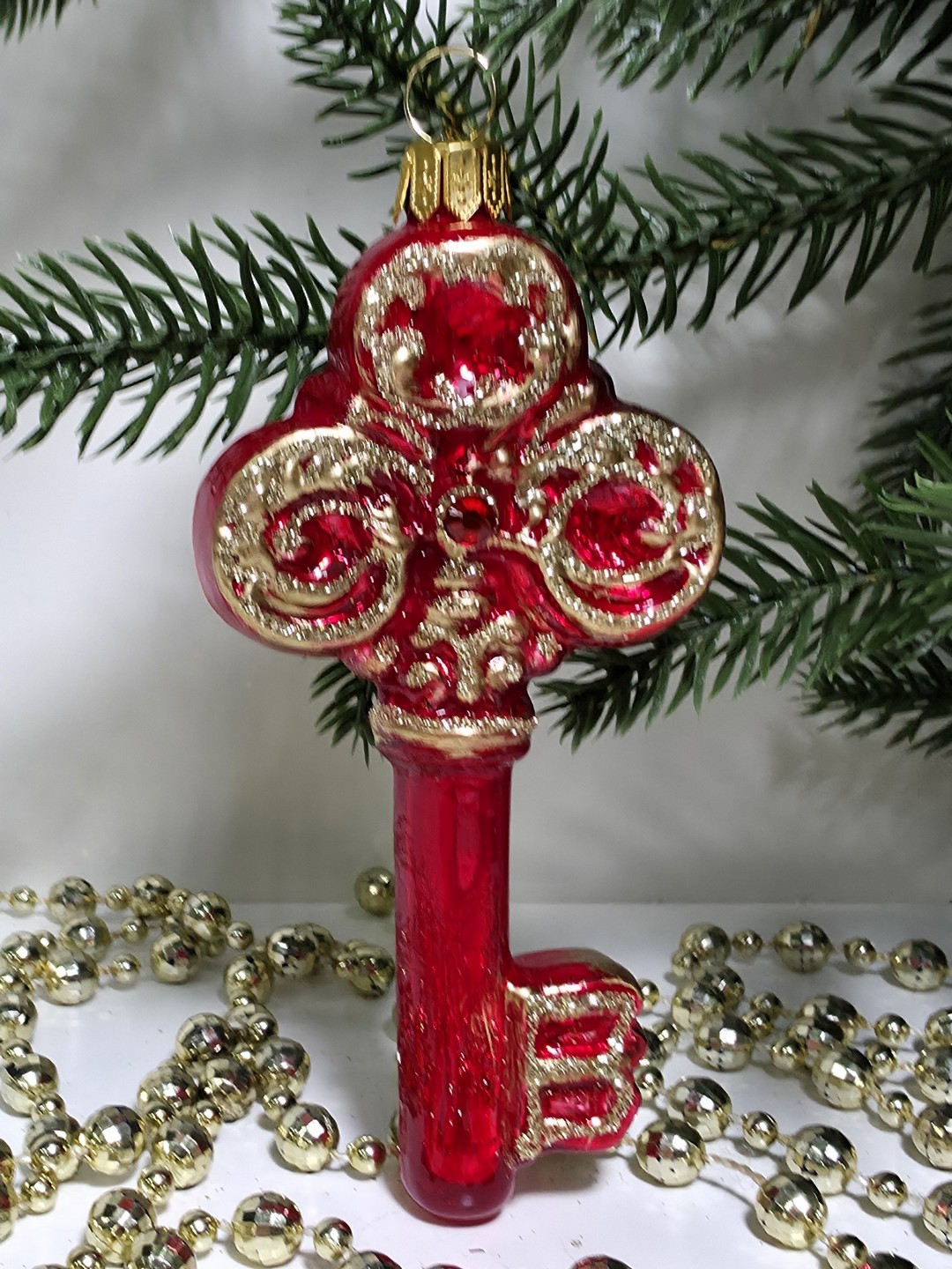 фото Стеклянная елочная игрушка Ключик красный