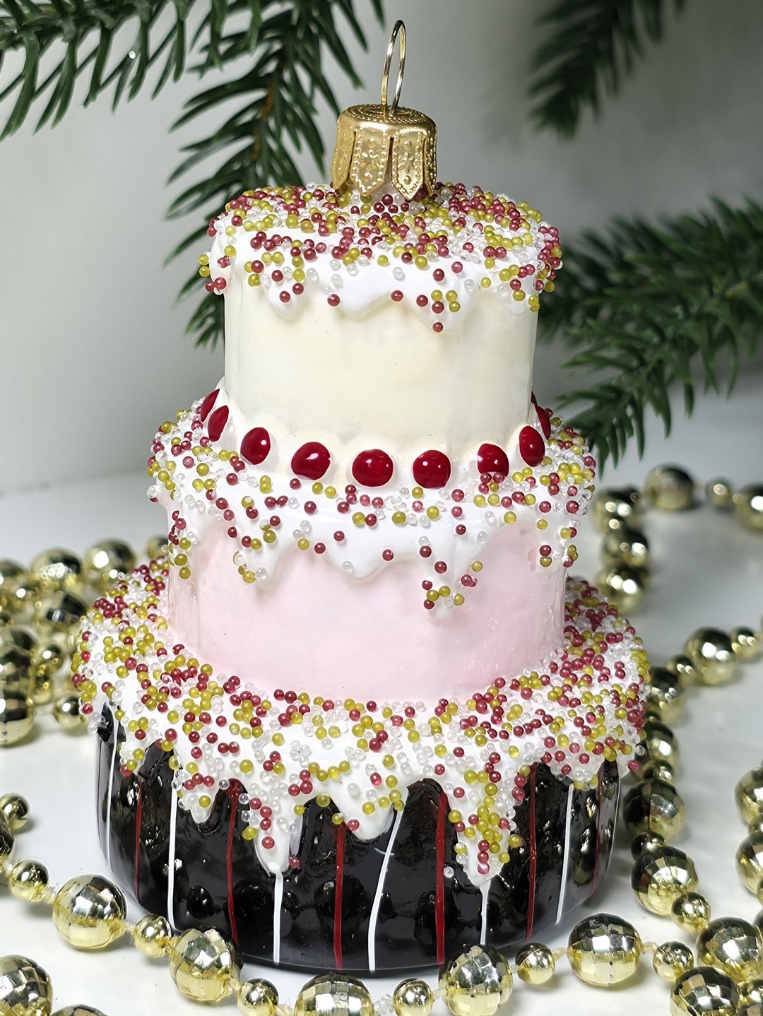 фото Стеклянная елочная игрушка Тортик