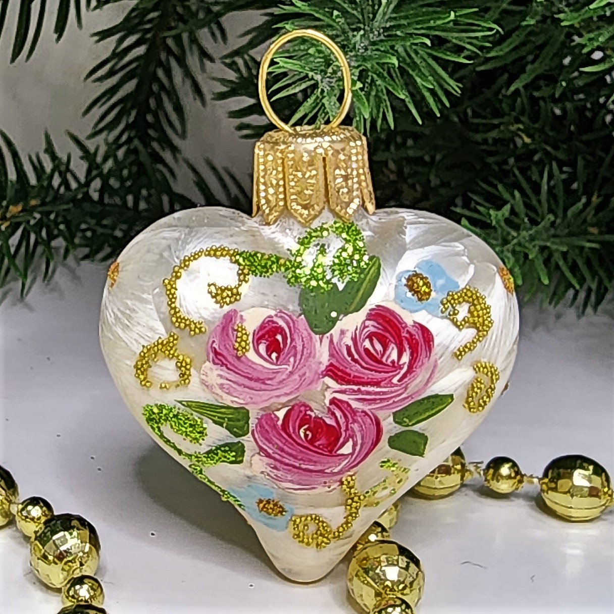 фото Стеклянная елочная игрушка Сердечко версаль малое