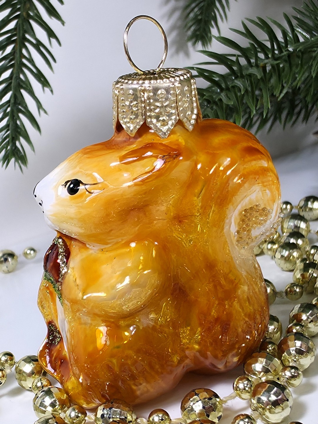 фото Стеклянная елочная игрушка Белочка мини