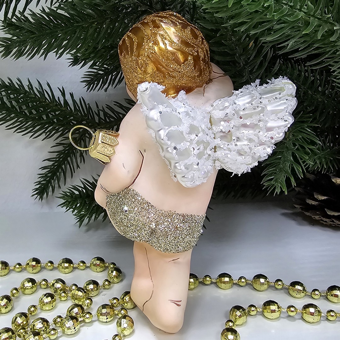 фото Стеклянная елочная игрушка Ангел лежит