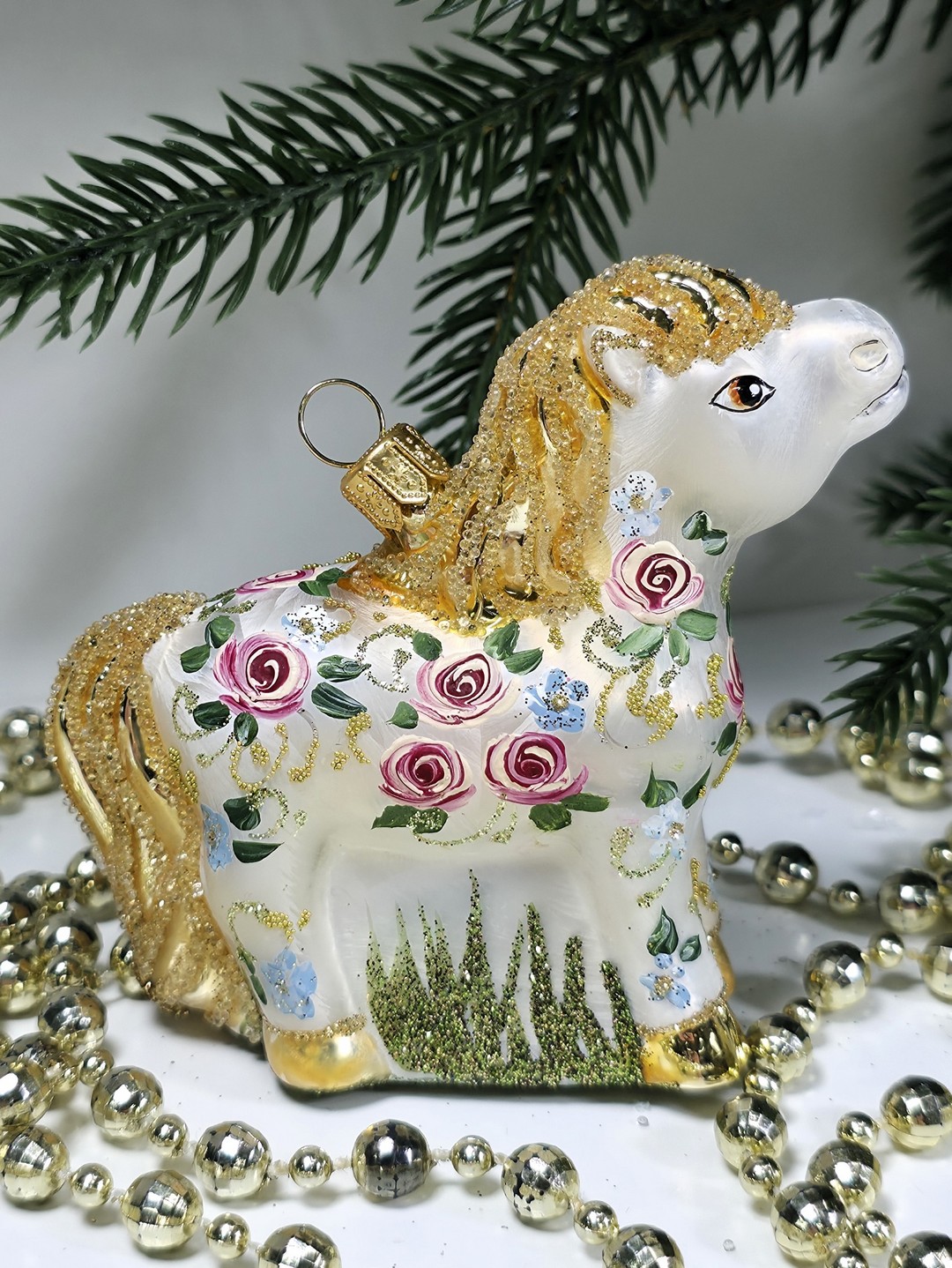 фото Стеклянная елочная игрушка Лошадка Версаль