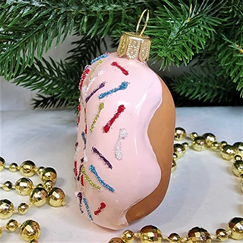 фото Стеклянная елочная игрушка Пончик Донат-2