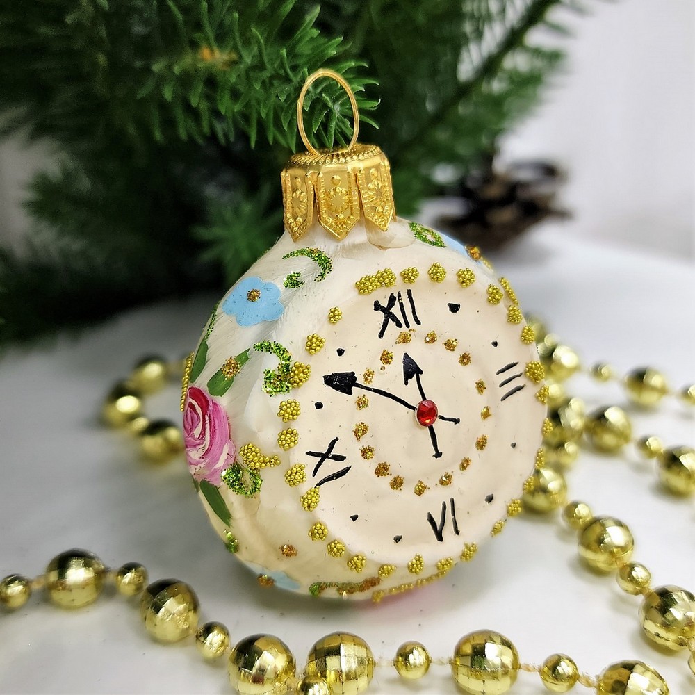 фото Стеклянная елочная игрушка Часы круглые Версаль