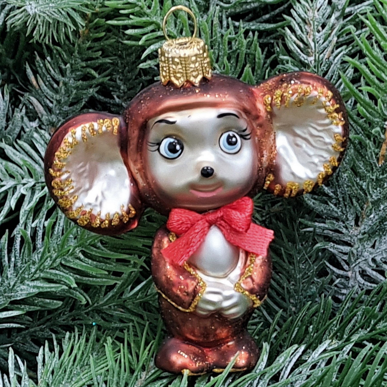 фото Стеклянная елочная игрушка Чебурашка