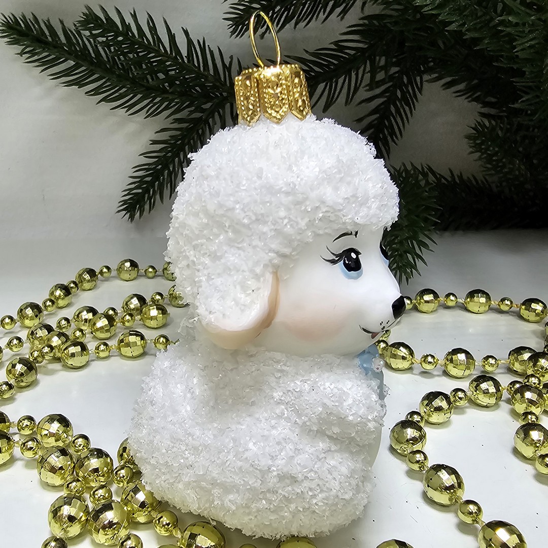 фото Стеклянная елочная игрушка Барашек