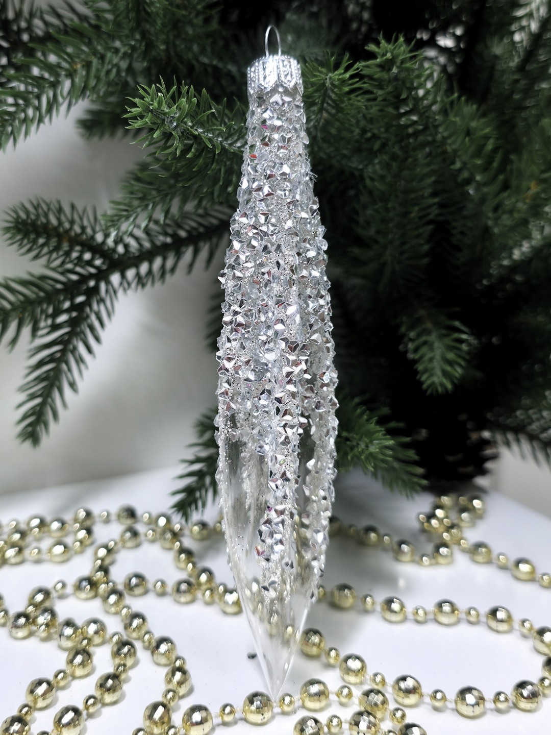фото Стеклянная елочная игрушка Сосулька