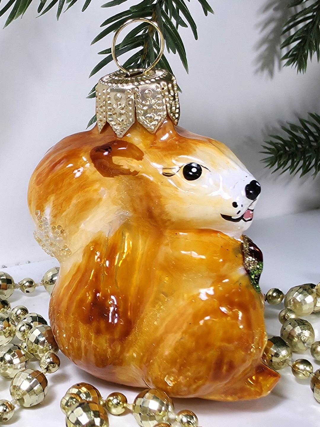 фото Стеклянная елочная игрушка Белочка мини