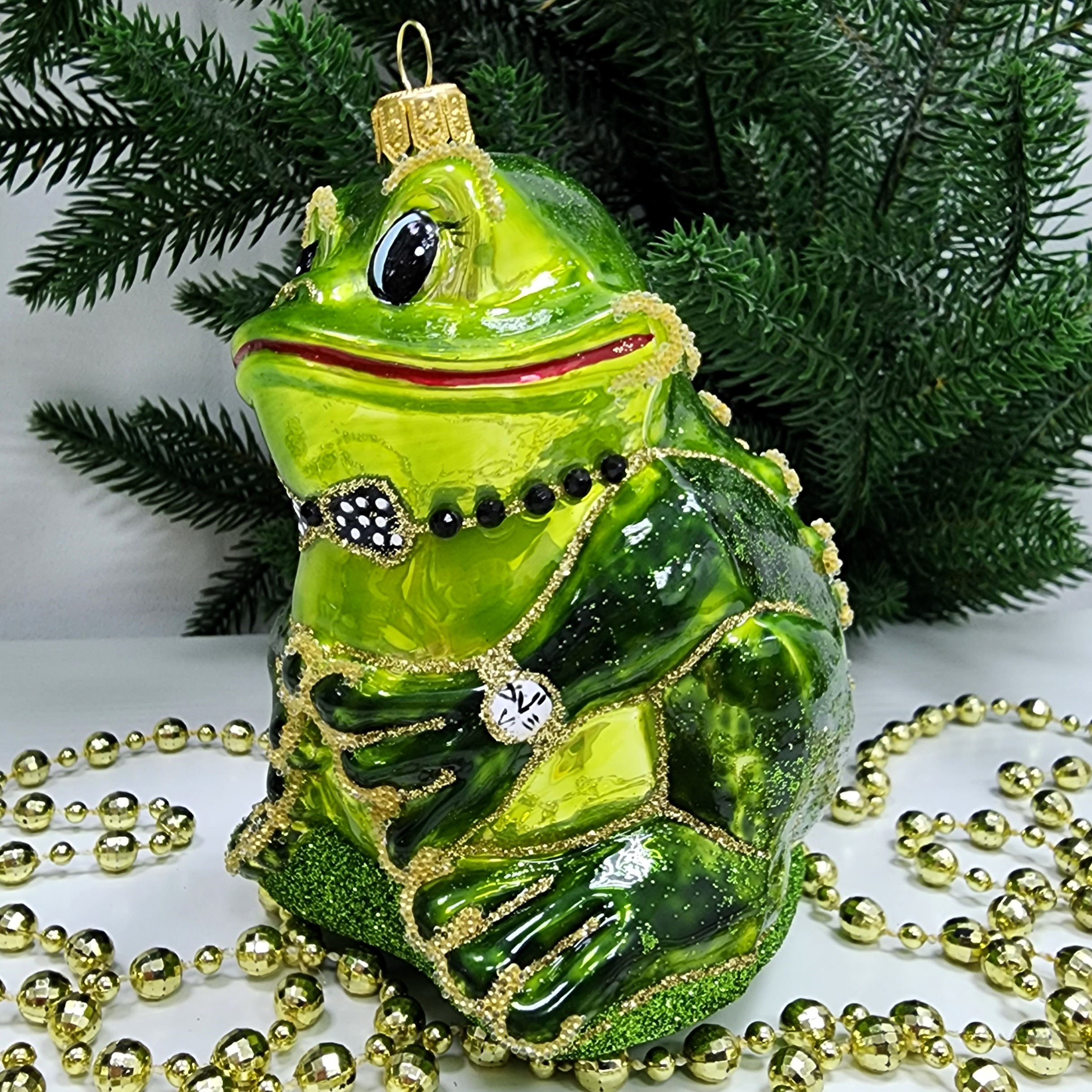 фото Стеклянная елочная игрушка Лягушка-Он