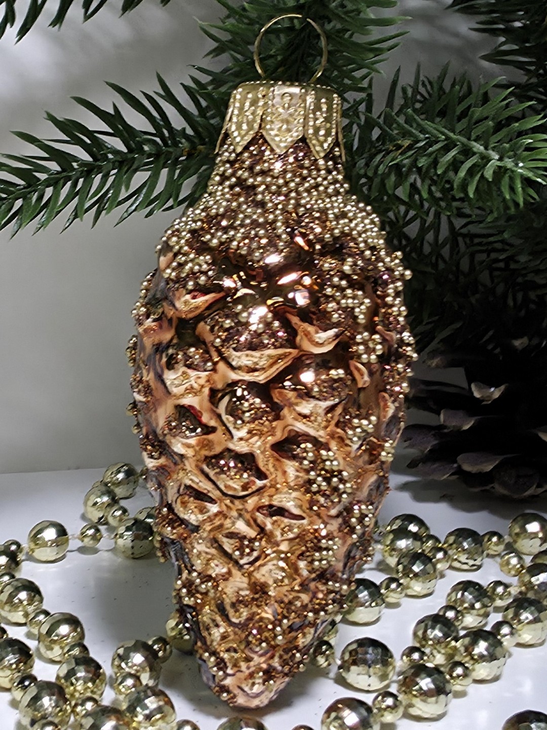 фото Стеклянная елочная игрушка Шишка