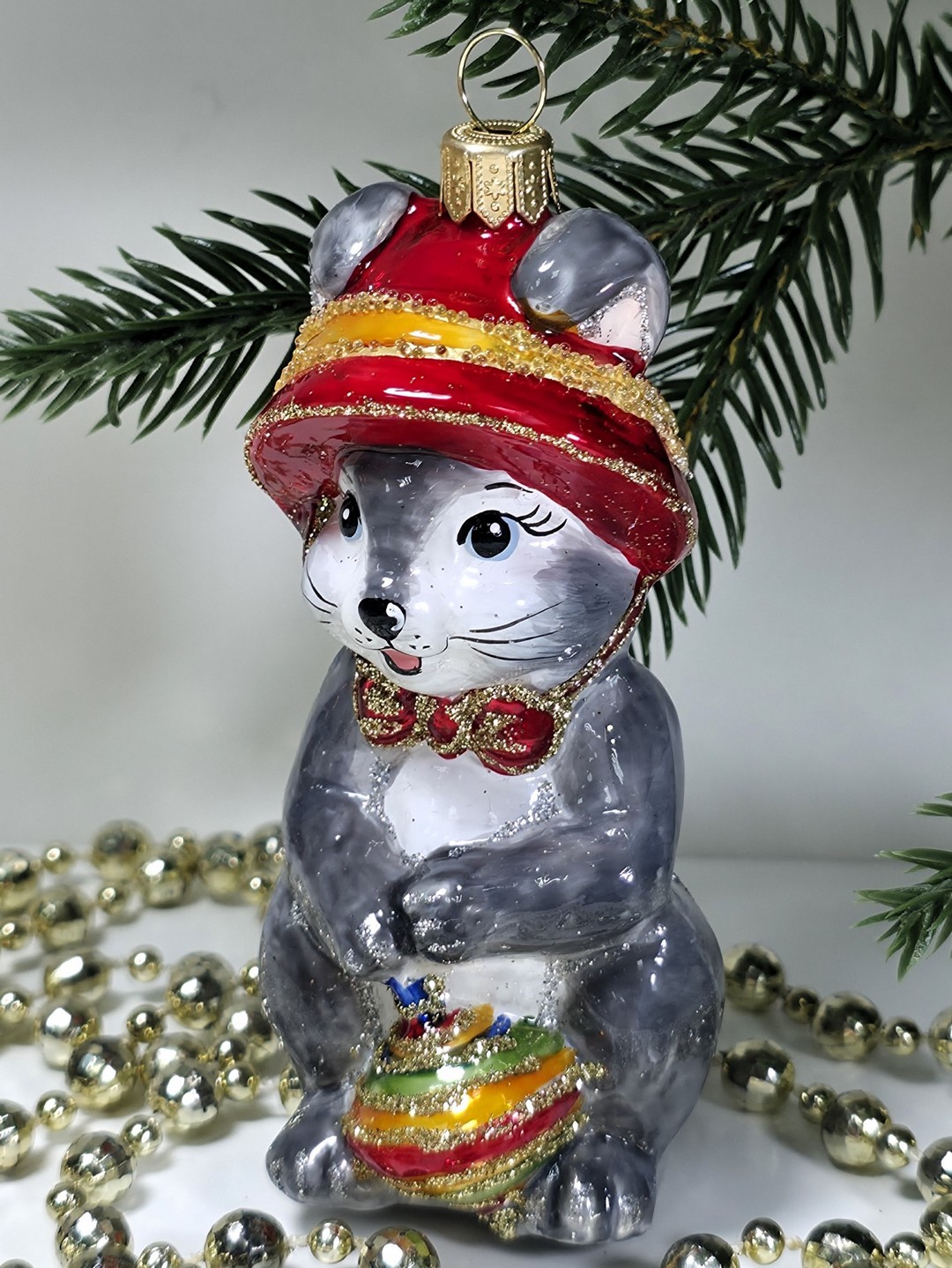 фото Стеклянная елочная игрушка Зайчик с юлой