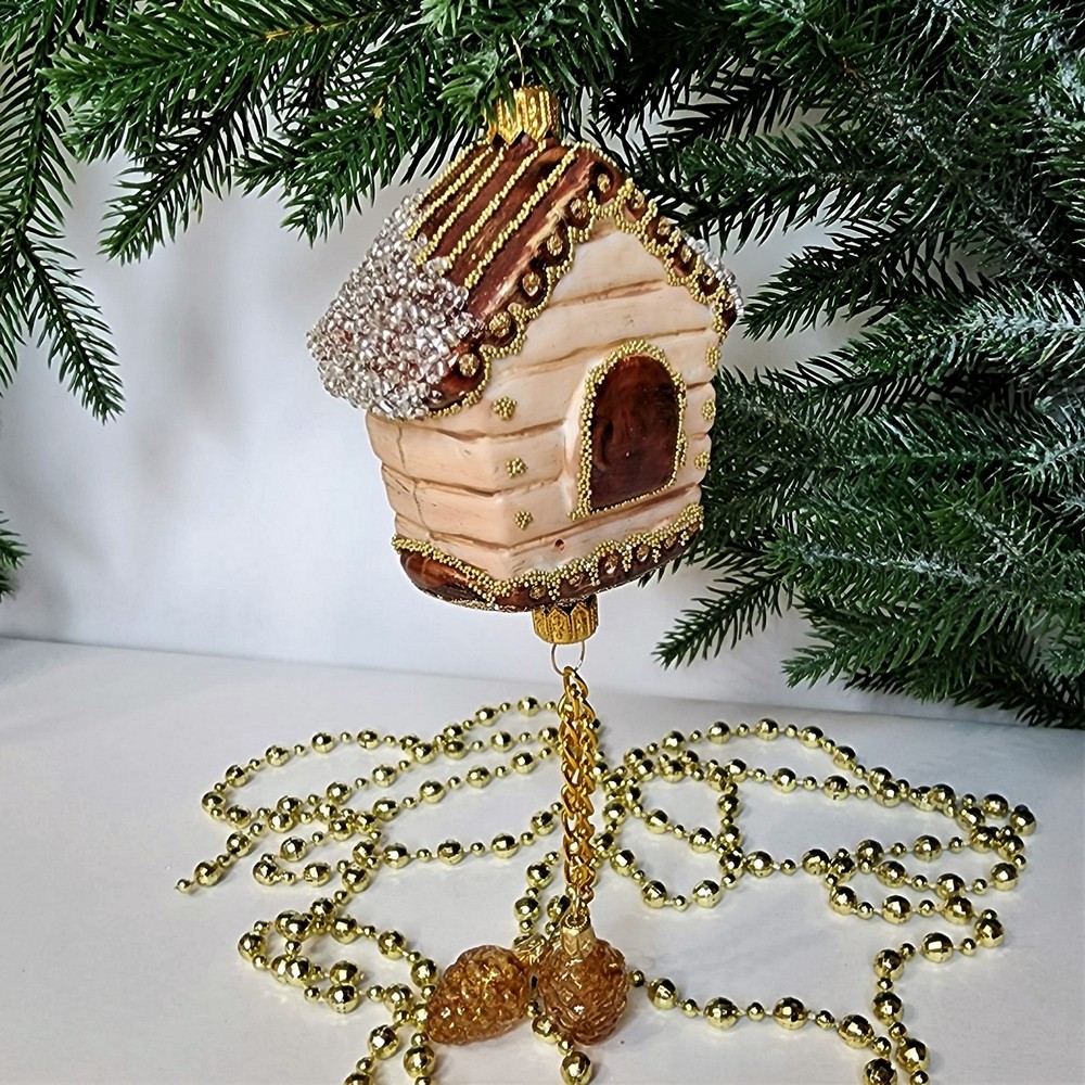 фото Стеклянная елочная игрушка Часы с кукушкой винтаж