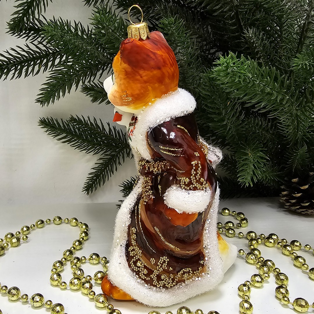 фото Стеклянная елочная игрушка Лиса с гусем