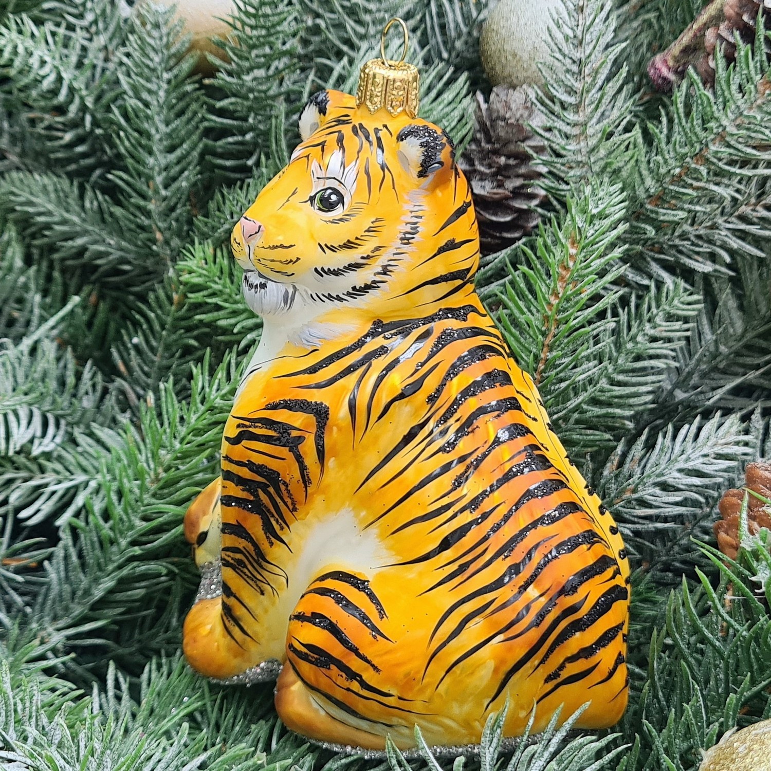 фото Стеклянная елочная игрушка Тигр на камне-2