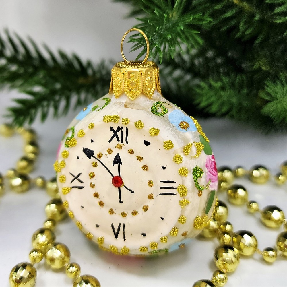 фото Стеклянная елочная игрушка Часы круглые Версаль