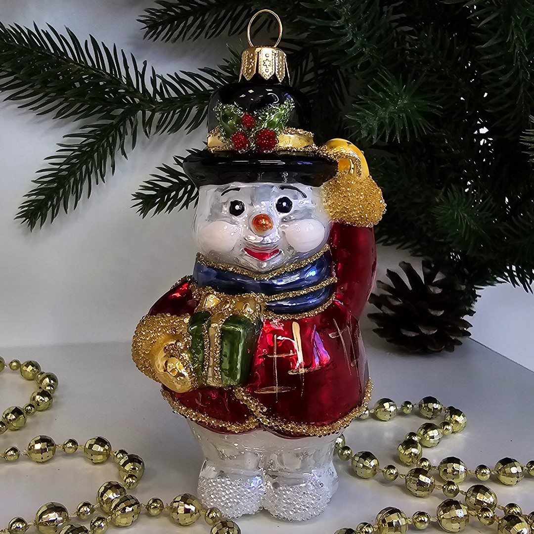фото Стеклянная елочная игрушка Снеговик