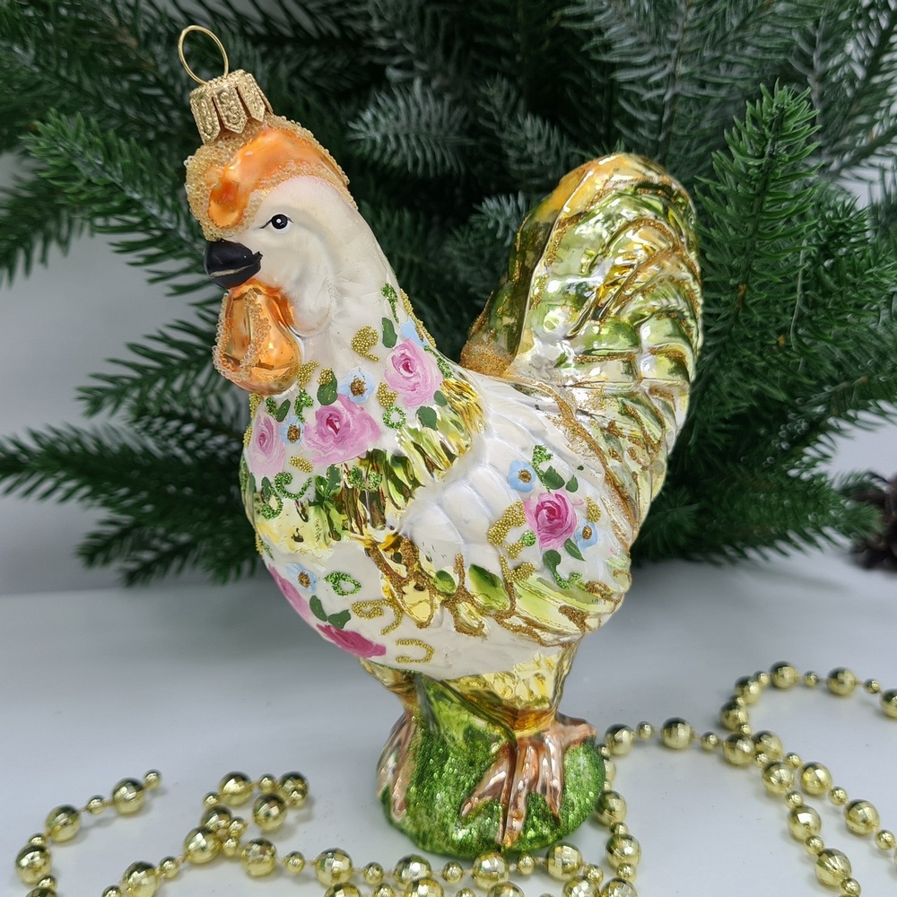 фото Стеклянная елочная игрушка Петух Версаль
