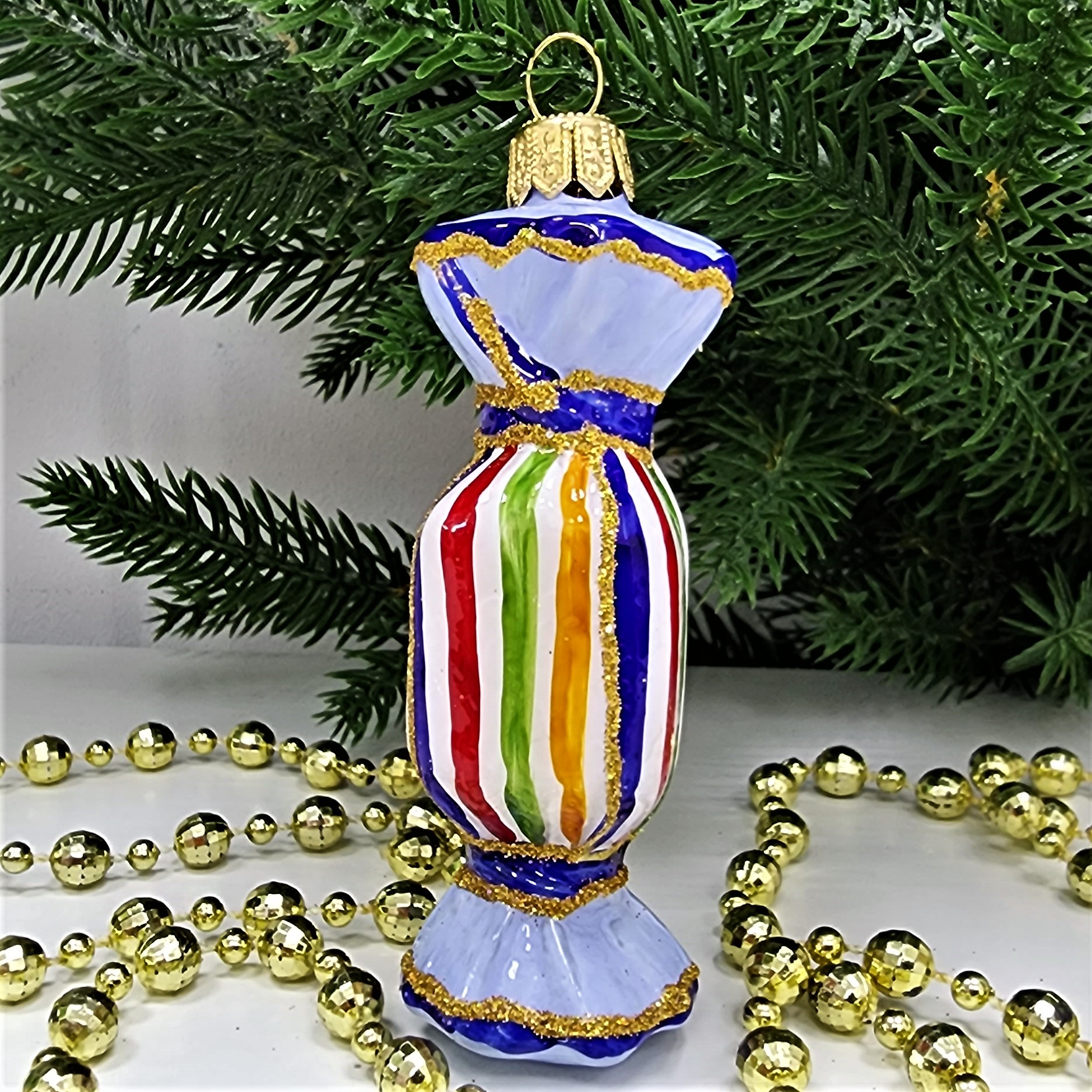 фото Стеклянная елочная игрушка Конфета