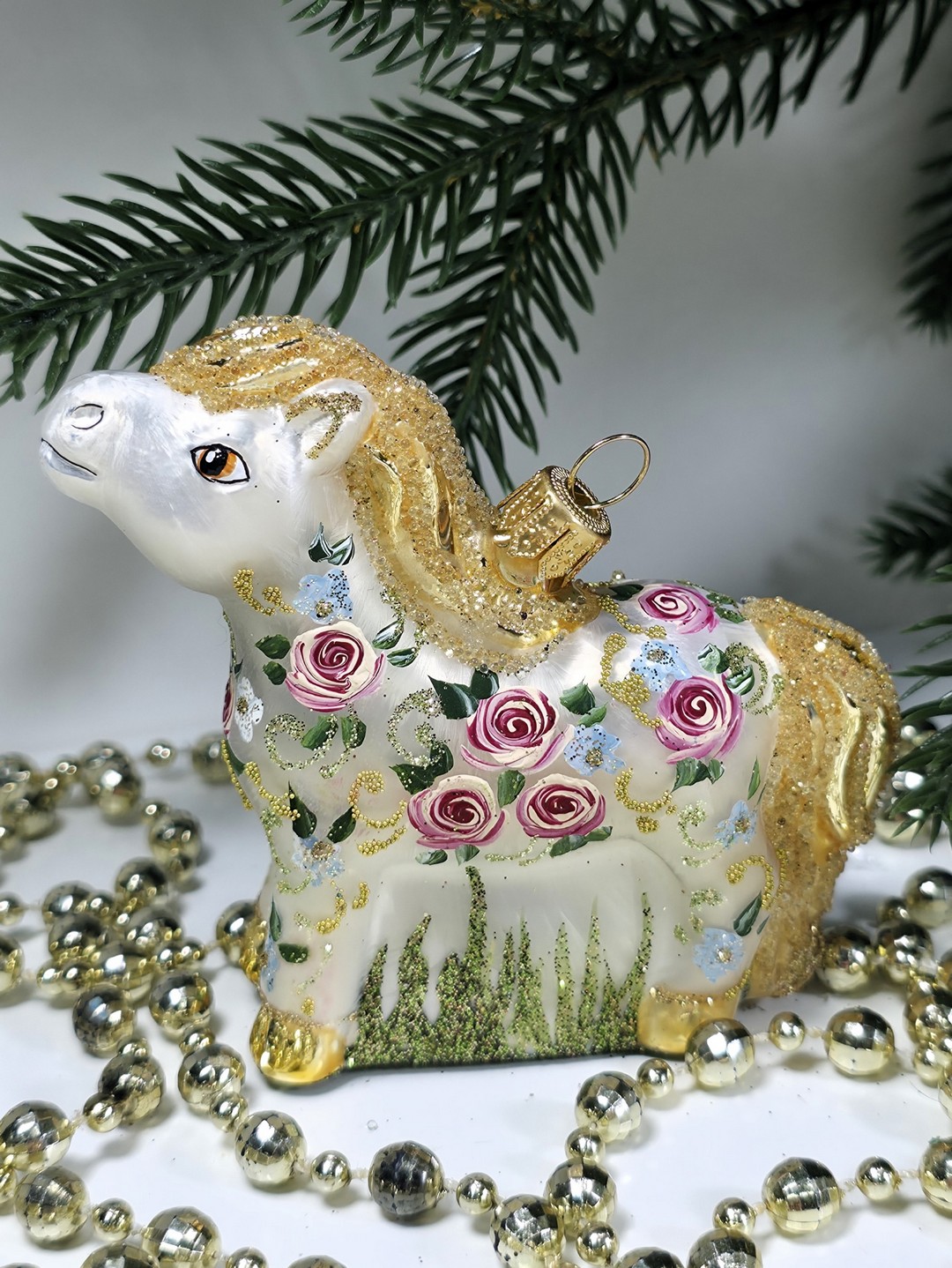 фото Стеклянная елочная игрушка Лошадка Версаль