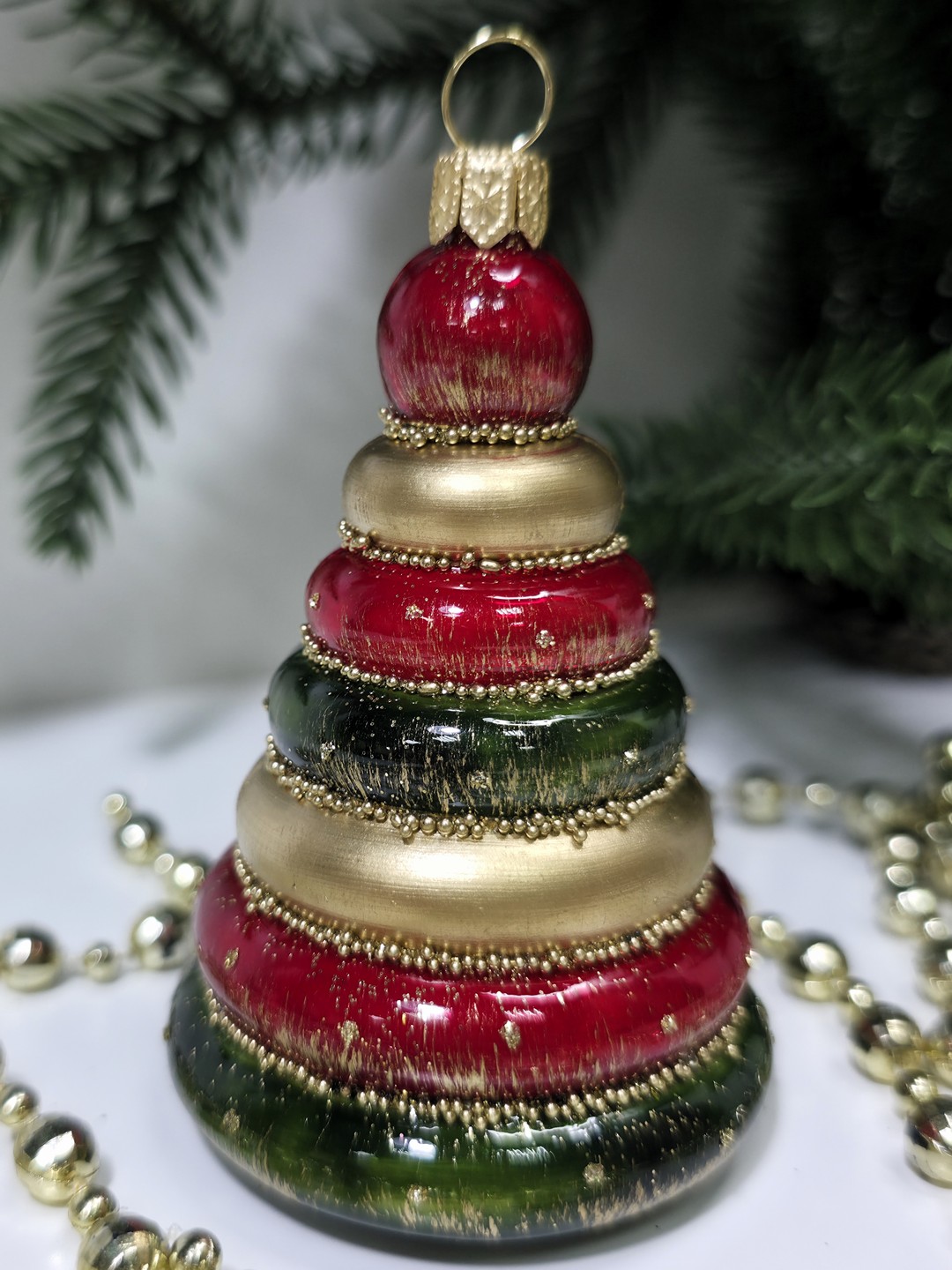 фото Стеклянная елочная игрушка Пирамидка детская