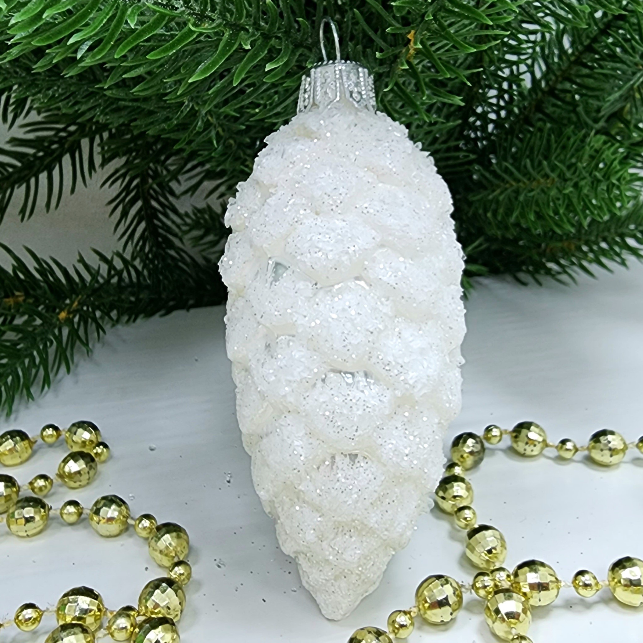 фото Стеклянная елочная игрушка Шишка 8 см