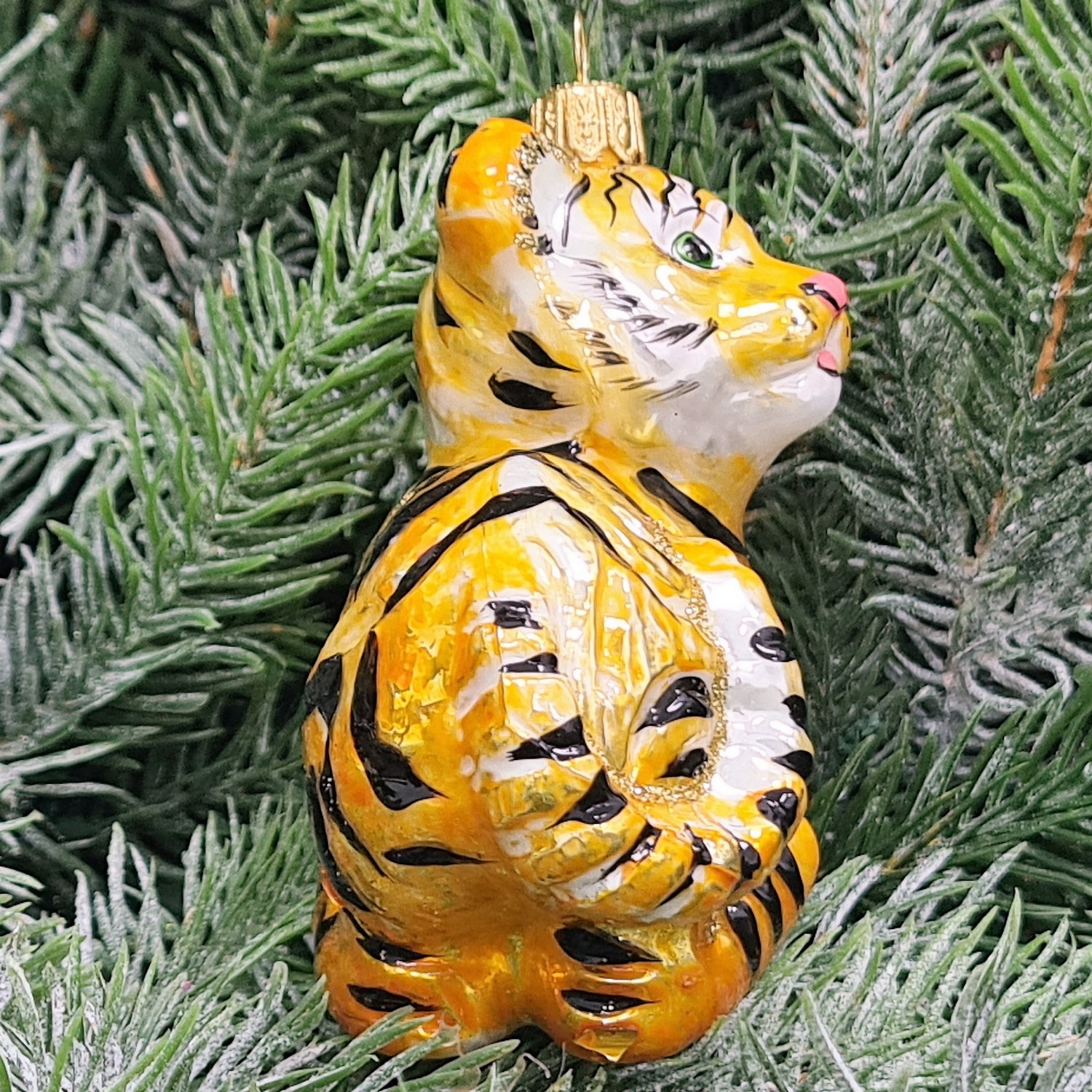 фото Стеклянная елочная игрушка Тигренок играет