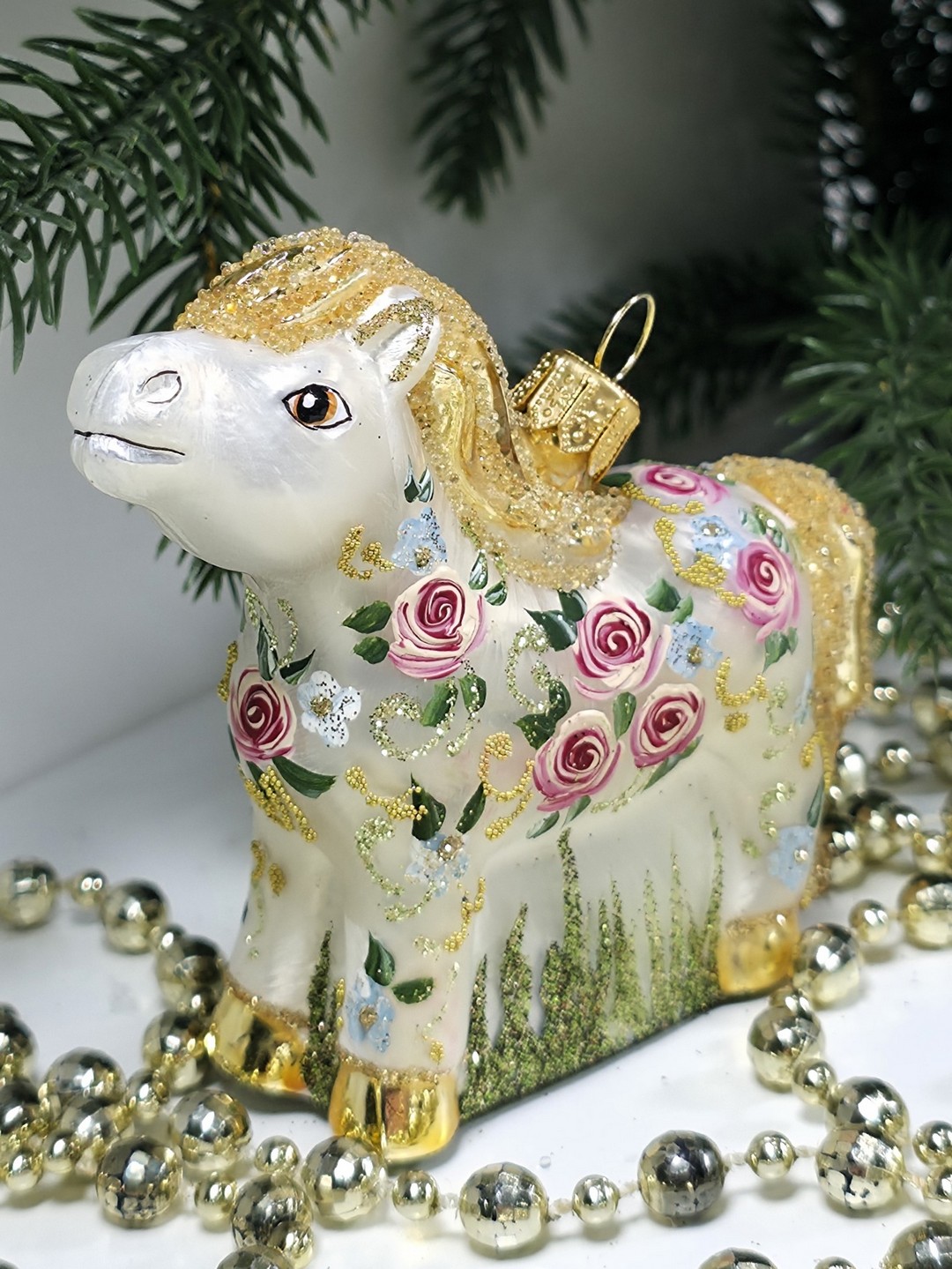фото Стеклянная елочная игрушка Лошадка Версаль