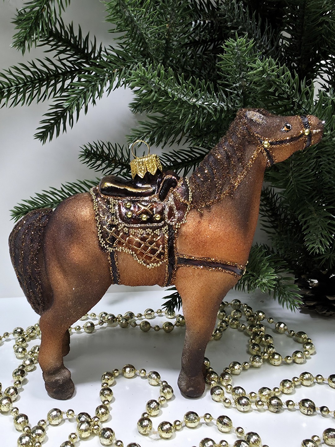 фото Стеклянная елочная игрушка Лошадь большая